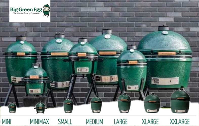 Alle Green Egg modellen op een rijtje